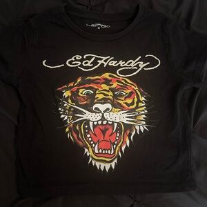 Ed Hardy Black and Yellow Tiger Cropped Tee